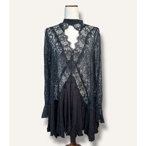 Free People Tell Tale lace dress High choker  Neck black sz M